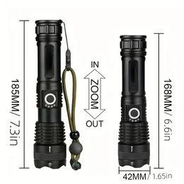 1pc,Lumens Powerful Flashlight, USB Rechargeable Waterproof XHP70 Searchlight Super Bright 5 Modes LED Flashlight Zoom Bar Torch For Outdoor Sport (Battery Included)