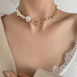 Pendant Necklaces Origin Summer Unique Design Asymmetry Irregular Freshwater Pearl Chokers Necklace For Women Toggle Clasp Jewelry189D