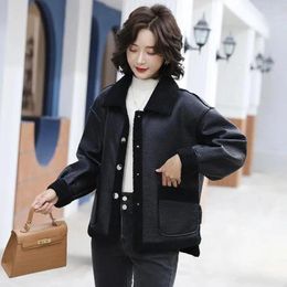 Women's Jackets Female Leather Coat Fashion 2023 Korean Autumn And Winter Lmitation Fur Jacket Two-Sided Wear Lamb Wool Jackes Short Loose