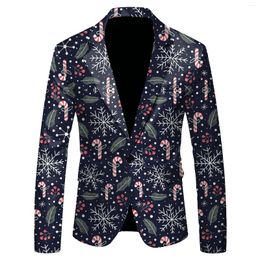 Men's Suits Single One Button Christmas Printed Casual Suit Jacket Fashionable Formal Wear For Men Breathable Lightweight