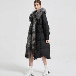 Women's Down Parkas Winter Women's Coat White Goose Down With Real Fox Fur Collar Long Jacket Fashion Full Sleeves Thick Warm Luxury Female 231219