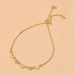 Charm Bracelets Real Golden Electroplated Heart Bracelet 2023 Fashion Heart-Shaped Retractable Adjustable For Women