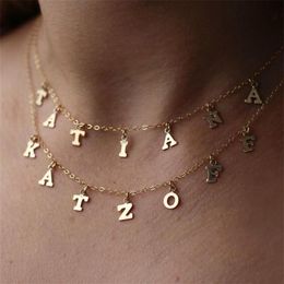 Initial Letter Necklace Name Choker 14K Gold Filled Jewellery Number Pendants Collier Femme Kolye Jewellery Boho Necklace for Women Q0210J