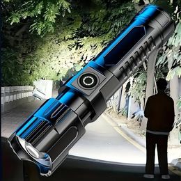 1pc Super Bright Flashlight, USB Rechargeable Telescopic Zoom Wide Beam Handheld Emergency Illumination Flashlight For Outdoor, Exploration, Work Lighting