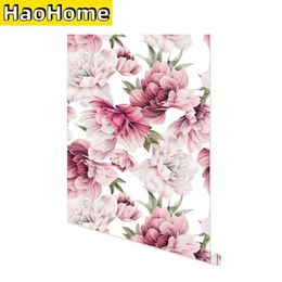 Watercolour Flower Removable Peel and Stick Wallpaper Floral PinkWhiteGreen Self Adhesive Vinyl Film for Wall Decor 231220