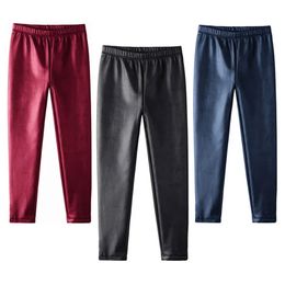 Leggings Tights Kids Pants Spring Autumn Girls PU Leather Pencil Pants Children Skinny Black Imitation Leather Leggings Girls Trousers 231219