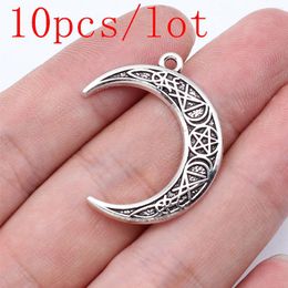Charms 10pcs Pentagram Rune Moon Necklace Wholesale Jewellery Making Supplies 31x24mm Antique Silver Colour