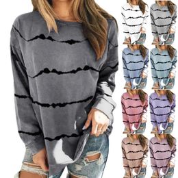 Women's Hoodies Autumn Striped Loose Sweatshirt Women Solid Casual Hooded Female Simple Long Sleeve Crew Neck Sweatshirts Pullovers