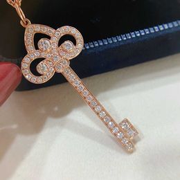 Designer's High version Brand key necklace new full diamond pendant crown iris collarbone sweater chain for women