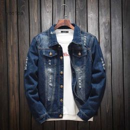 Men's Jackets Jacket Men Blue Jeans Coat Clothing Hole Plus Size Denim Spring Autumn Young New Casual Hippie Clothes Distressed Denim JacketsL231026