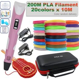 3D Printing Pen with LCD Screen 30colors PLA Filament Birthday Christmas Gift for Children Power Adapter Storage Box 231219