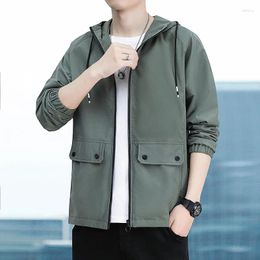 Men's Jackets TFETTERS Hooded Mens Jacket 2023 Korean Fashion Solid Colour Coat Male Long Sleeve Casual Outerwear Coats Men Clothing