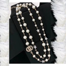 designer Necklace 2024 Fashion Long Pendant Necklaces Classic Style Strands Strings Elegant Pearl Chain Letter Double Layer Sweater Jewelry