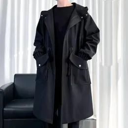 Men's Trench Coats Wrinkle-resistant Men Jacket Streetwear Coat With Hood Big Pockets Windproof Design Mid Length For