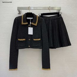 women designer two piece fashion Lapel short knit cardigan top quality ladies Elastic pleated skirt Dec 20 fw