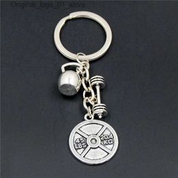 Keychains Lanyards 1PC Barbell Keychain Gym keep fitness Sport Kettle Bell And Strong Is Beautiful Charm body building Key Ring For Men Women Q231219