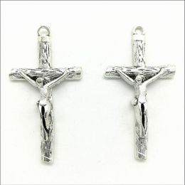 Whole Lot 50pcs Retro Style Jesus Cross Jewellery Making DIY Antique Silver Charms Pendants For Earring Bracelet Necklace 43 23m224D