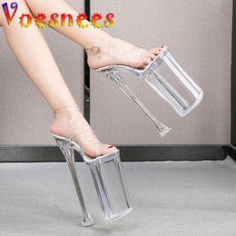 Dress Shoes Voesnee Summer Waterproof Clear Platform Sandals Glow Super High Heels 26cm Thin Female Party 231219