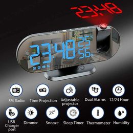 Clocks Desk Table Clocks FM Radio LED Digital Projection Alarm Clocks for Bedroom 180 Projector Wake Up Clock USB Charge Snooze Mode Desk