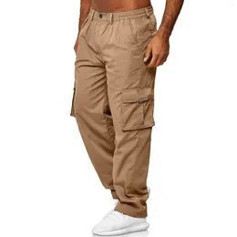 Calças masculinas carga verão estiramento cintura solta calças casuais multi bolso esportes conforto diário todo o jogo