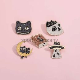 2024 Cute Black Cat Metal Brooch Spaceship Skeleton Book Cat Flower Witch Magic Cat Christmas Cat Badge Punk Lapel Pin Jewelry Fashion Accessory