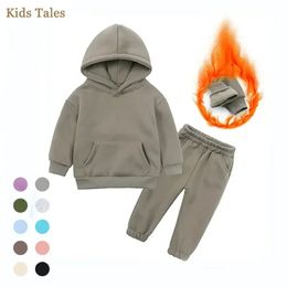 Children Fleece Winter Outfit Toddler Cotton Solid Hoodies Pullover Sweatshirt Pants Tracksuit Set Kids Boy Girl Warm Sweatsuits 231220