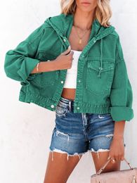 2023 Summer Jacket Hooded Denim Womens Vintage Jean Coats Casual Long Sleeve Top Clothes Female Streetwear 231220