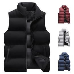 Men s Vests Men Waistcoat Thick Padded Cotton Vest Windproof Sleeveless Winter Outderwear Neck Protection Zipper Cardigan Coat 231219