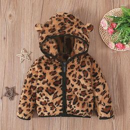 Jackets Baby Winter Jacket Long Sleeve Hooded Zipper Closure Leopard Print Furry Outwear For Girls Boys