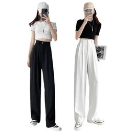 White suit pants for women's summer loose fitting straight leg slimming oversized pants with a high waist and drape, casual floor sweeping wide leg pants