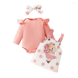 Clothing Sets Toddler Girls Outfits 3pcs Baby Romper Clothes Set Jumpsuit Cute Pig Print Strap Skirt Headband