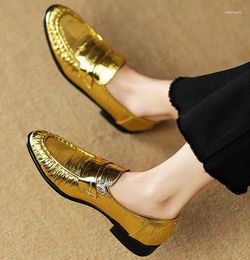 Dress Shoes EAGSITY Cow Leather British Style Golden Penny Loafer Women Slip On Mule Casual Office Lady Wedding