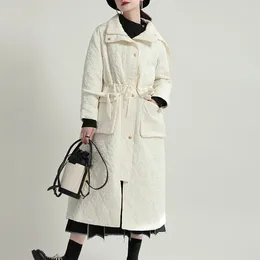 Women's Trench Coats 2023Winter Fashion Designer Drawstring Long Cotton Suit Hooded Two Wear Loose And Thin Coat Women