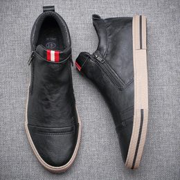 Boots 2023 Style Slip-on Side Zip Men Autumn Fashion High-Top Sneaker Shoes British All-match Casual Wear-Resistant Shoe