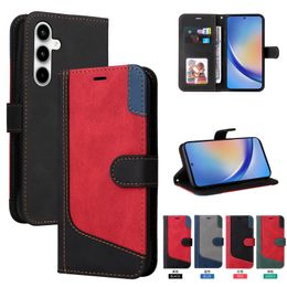 Splicing Leather Wallet Cases For Samsung S24 Plus S24 Ultra A05 A05S A15 A25 5G A35 A55 Hybrid Hit Color Three Color Credit ID Slot Holder Kickstand Flip Cover Pouch