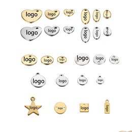 Charms Charms 100Pcs Customised Laser Engrave Name Stainless Steel Personalised Tags Custom For Diy Necklace Pendant 230706 Drop Deliv Dhvjn