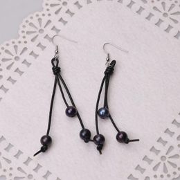 Dangle Earrings Pearl Earring Stainless Steel Handmade Beaded Drop Women Blue Freshwater Pearls Pendant Hook