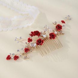 Hair Clips Bridal Red Flowers Mori Fresh With Comb Wedding Dress Accessories