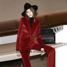 Women's 2 Piece Velvet Elegant High Street Dress Slim Fit Tailored Jacket Winter Set Women Suit Trousers Pants Sets Pant 231220