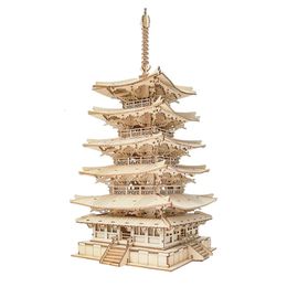 3D Puzzles Robotime Fivestoried Pagoda Wooden Puzzle Toys For Children Kids Birthday Gift TGN02 231219