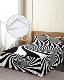 Bed Skirt Black White Striped Abstract Elastic Fitted Bedspread With Pillowcases Mattress Cover Bedding Set Sheet