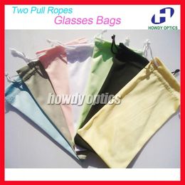 Sunglasses Cases 50pcs Quality 100% Polyester 175gsm microfiber Two Pull Ropes 7 Colors Sunglass Eyewear Glass Cloth Bag Pouch eye1747