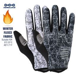 KEMALOCE Cycling Gloves Winter Full Finger Men Women Motorcycle Gloves White Black Fleece Thermal Fabric Bike Mittens 231220