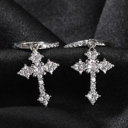 Hip Hop Full Zirconia Earrings for Men Women New Style 18K Gold Plated 925 Sterling Silver Cross Earrings Eewelry Wholesale