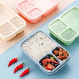 Dinnerware 4Pcs 3-Compartment Lunch Box Microwave Safe Bento With Transparent Lid Grade Meal Prep Container
