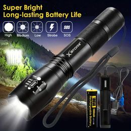 LED Zoomable Flashlight W/18650 Battery & USB Charger, Super Bright 5 Modes Mini Portable Torch For Camping Outdoor