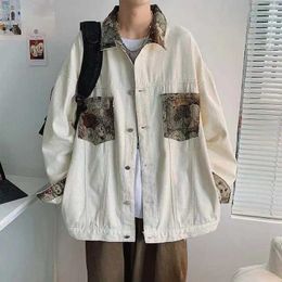 Men's Jackets 2021 Men's Street Retro Bear Printing Bomer Denim Jacket Tide Loose Coats Couple Clothes Outerwear Leisure Cowboy Jackets S-2XLL231026