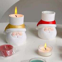 Candle Holders Hand-painted Santa Claus Gypsum Candlestick Tea Wax Holder Christmas Gift Decoration