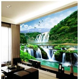 Chinese landscape wall waterfall mural 3d wallpaper 3d wall papers for tv backdrop2054