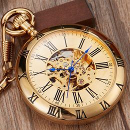 Retro Silver Gold Automatic Mechanical Pocket Watch Men Women Luxury Copper Watches Skeleton Steampunk FOB Watch Chain Pendants CX249D